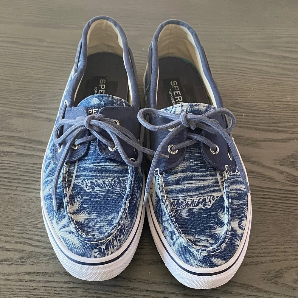 Sperry Blue & White Tropical Print Top Siders Boat Shoes - New - Men’s 11